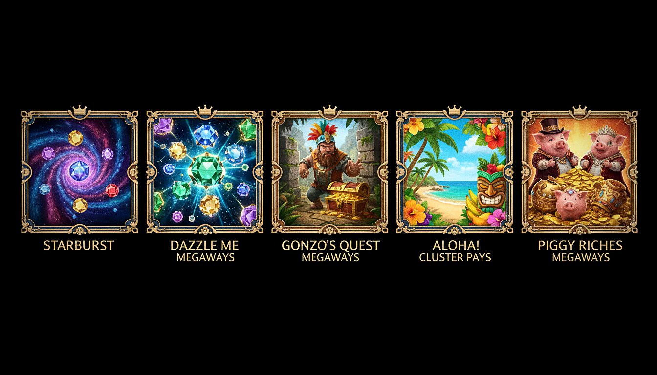 Jeux Prestige Casino: Starburst, Dazzle Me Megaways, Gonzo's Quest Megaways, Aloha! Cluster Pays, Piggy Riches Megaways